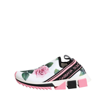 Dolce & Gabbana White Rose Print Sorrento Sneakers Shoes