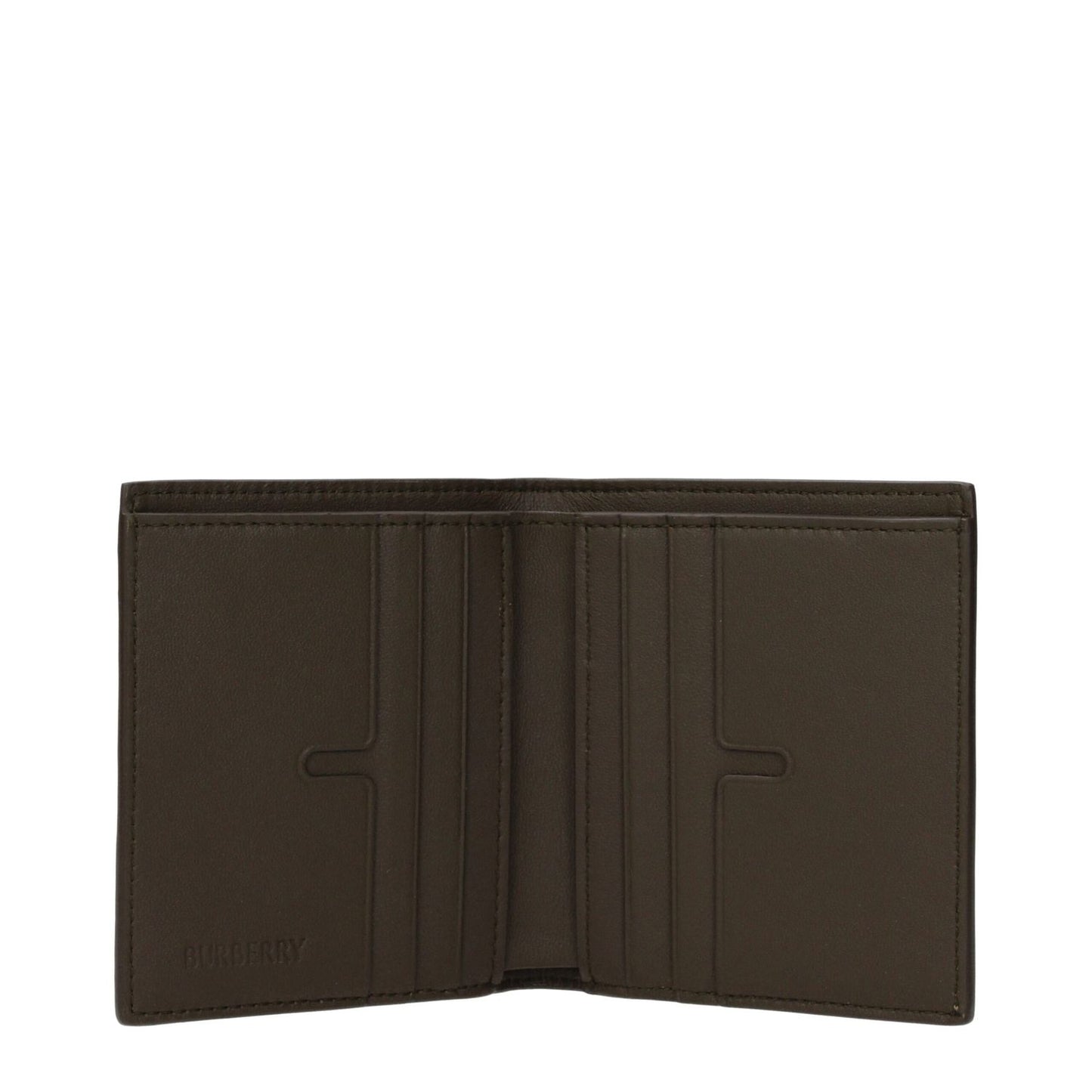 Open view of Burberry Beige Fabric Wallet displaying card slots and compartments, featuring a casual style and check print, MPN 8099514.