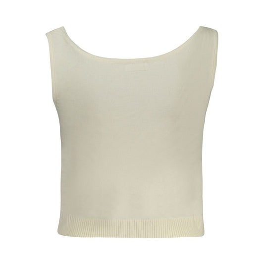 Guess Jeans White Polyester Shirt with wide straps and neckline, detailed embroidery, and logo design.