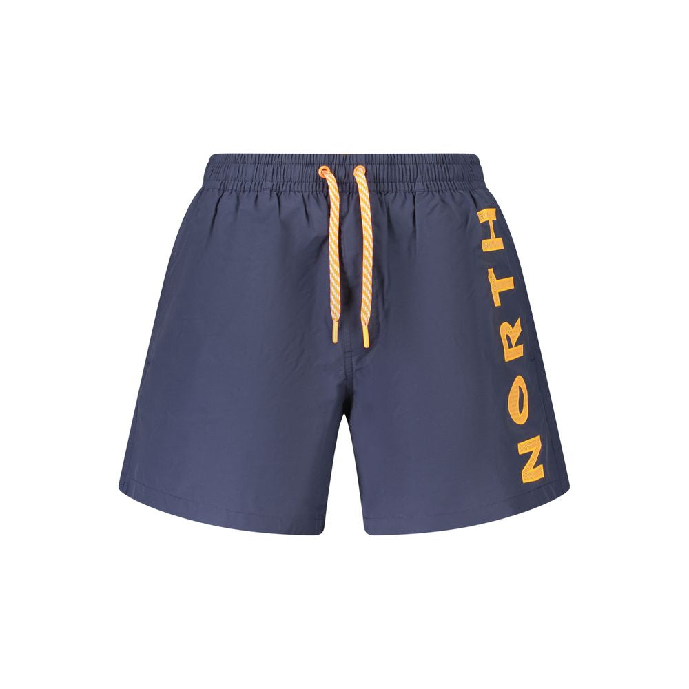 North Sails Blue Cotton Swimwear, blue swim boxer with orange laces, logo on side, elastic waist, ocean positive design