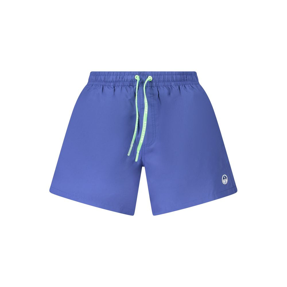 North Sails Blue Cotton Swimwear with elastic waist and laces, featuring pockets and contrasting logo details.