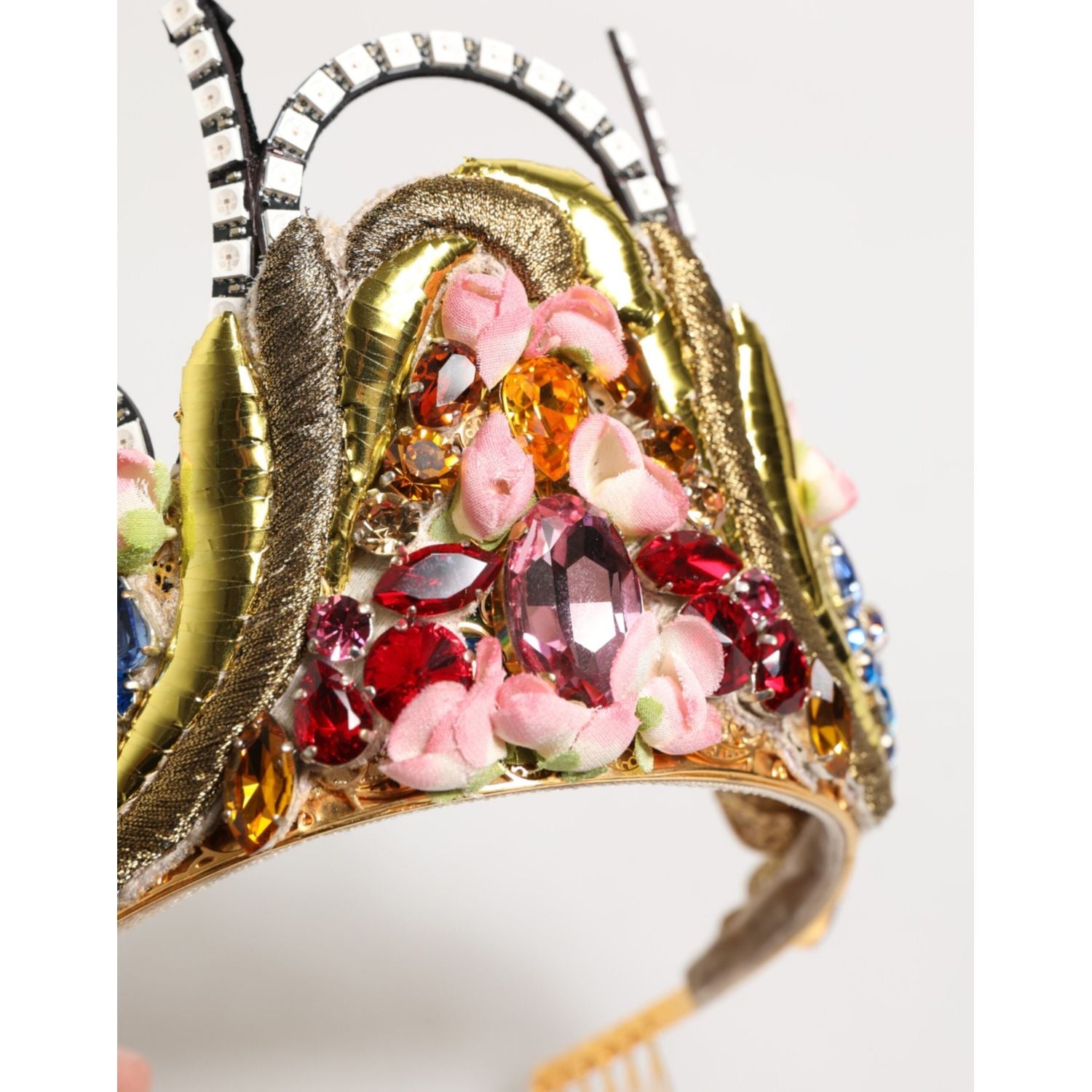 Dolce & Gabbana Gold Brass Crystal Embellished Headpiece Crown Diadem Tiara