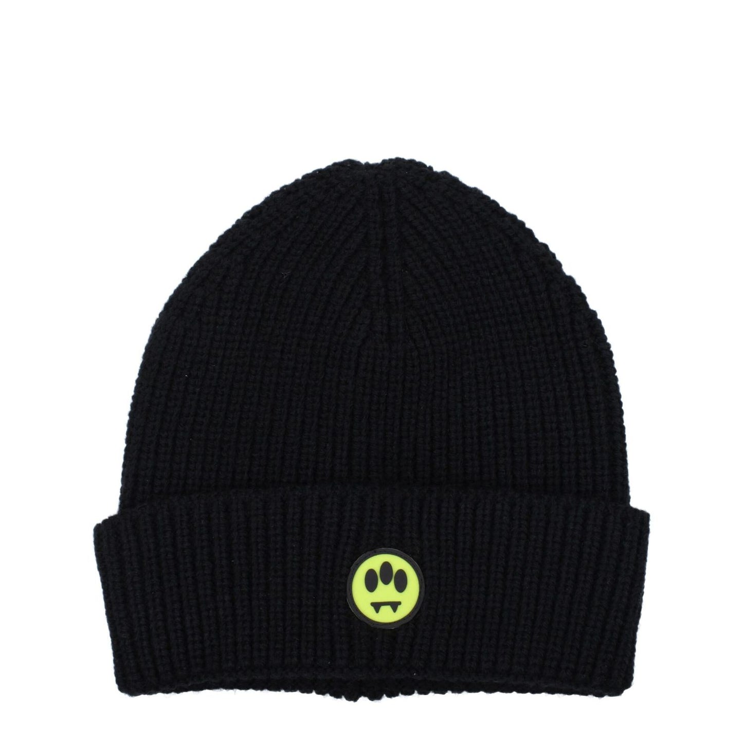 Barrow Black Wool Beanie with front logo, sporty glam style, made of 50% wool and 50% acrylic, product code F79052.