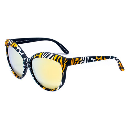 Italia Independent Multicolor Acetate Sunglasses with orange, white, and black pattern. Size 58/20/140mm, mineral lenses for women.