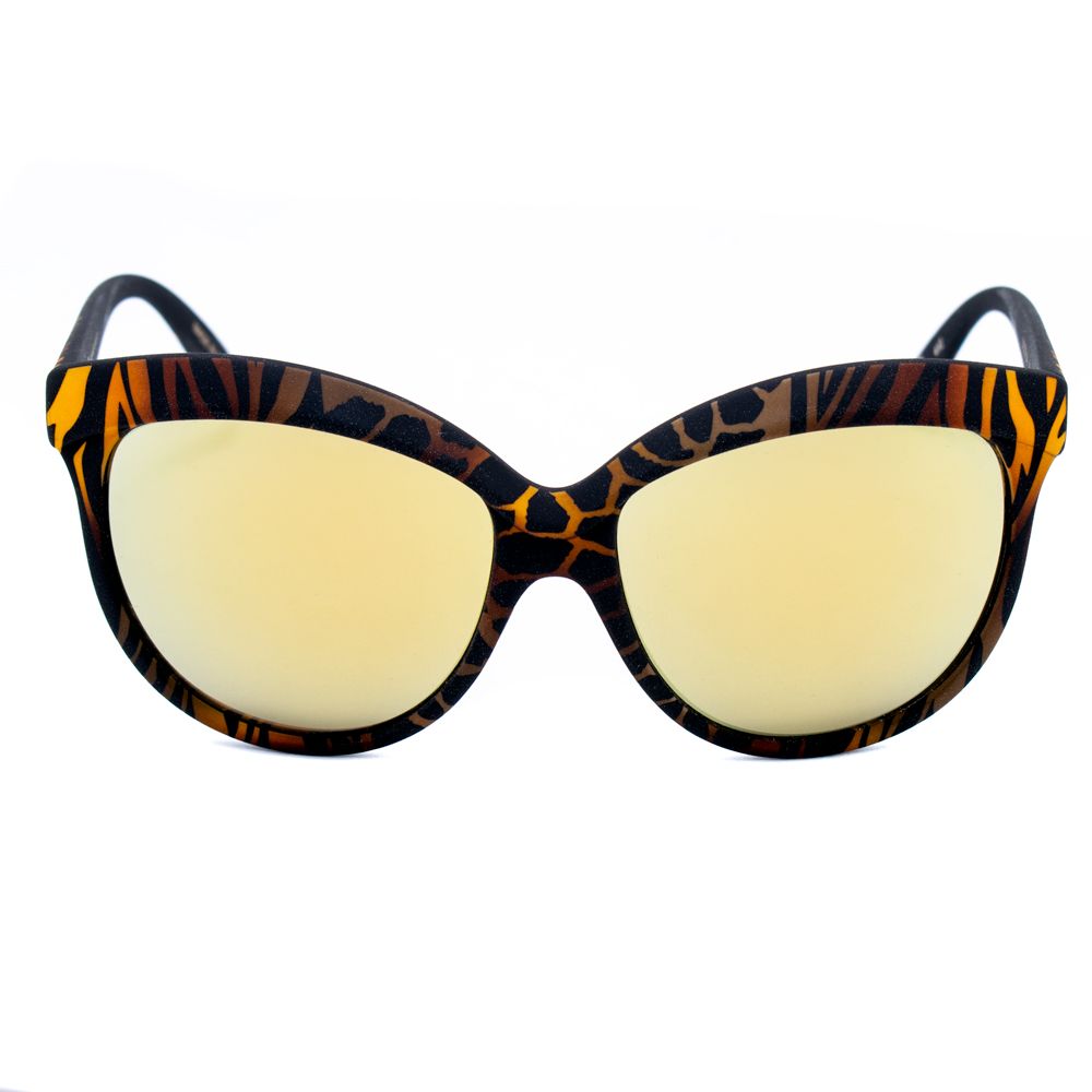 Italia Independent Multicolor Acetate Sunglasses with orange, brown, black pattern, category 2, mineral lens, size 58/20/140 mm.