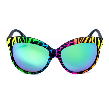 Italia Independent Multicolor Acetate Sunglasses with vibrant zebra pattern and green lenses, model 0092-ZEF-149, size 58/20/140 mm.