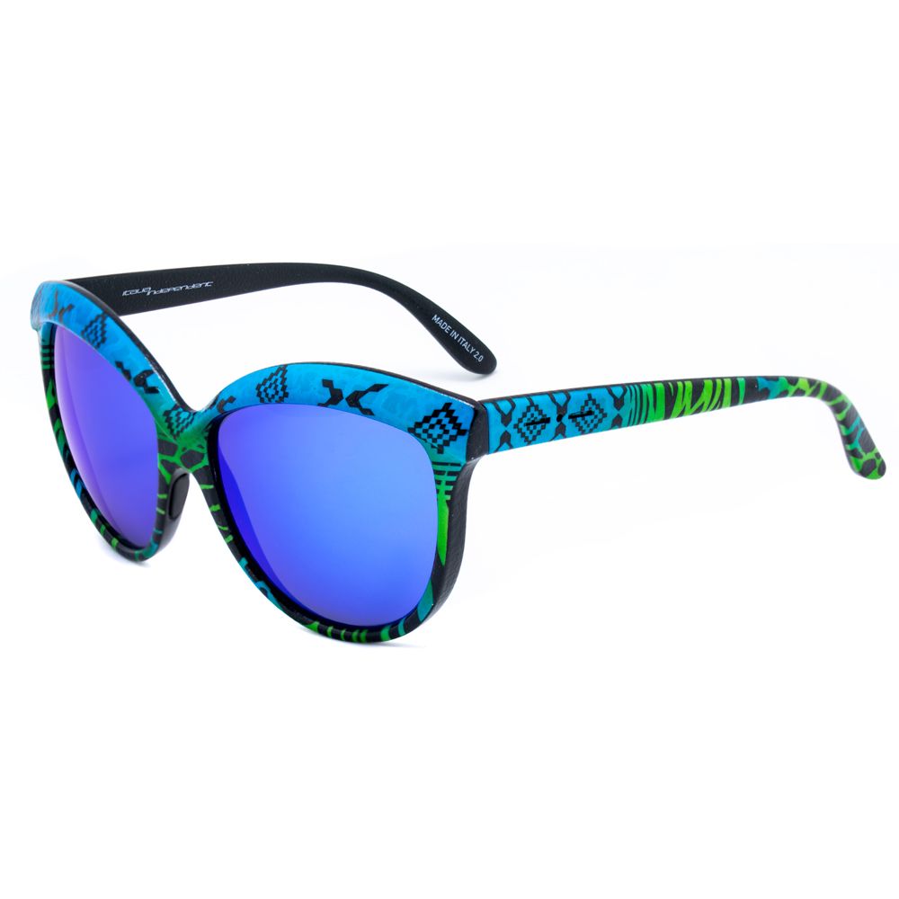 Italia Independent Multicolor Acetate Sunglasses with blue, green, and black frames, side view showing the 58/20/140 mm size.
