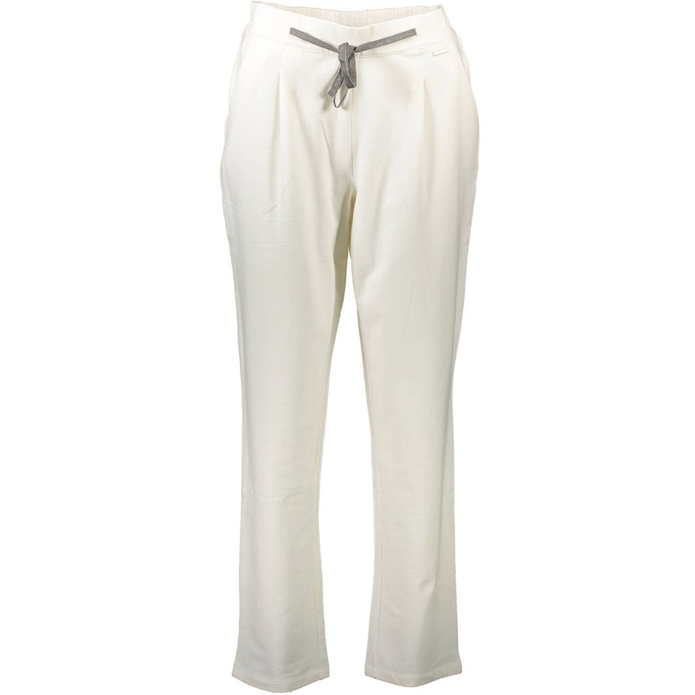 U.S. POLO ASSN. White Cotton Pant with elastic waistband and drawstring, featuring two pockets and logo.