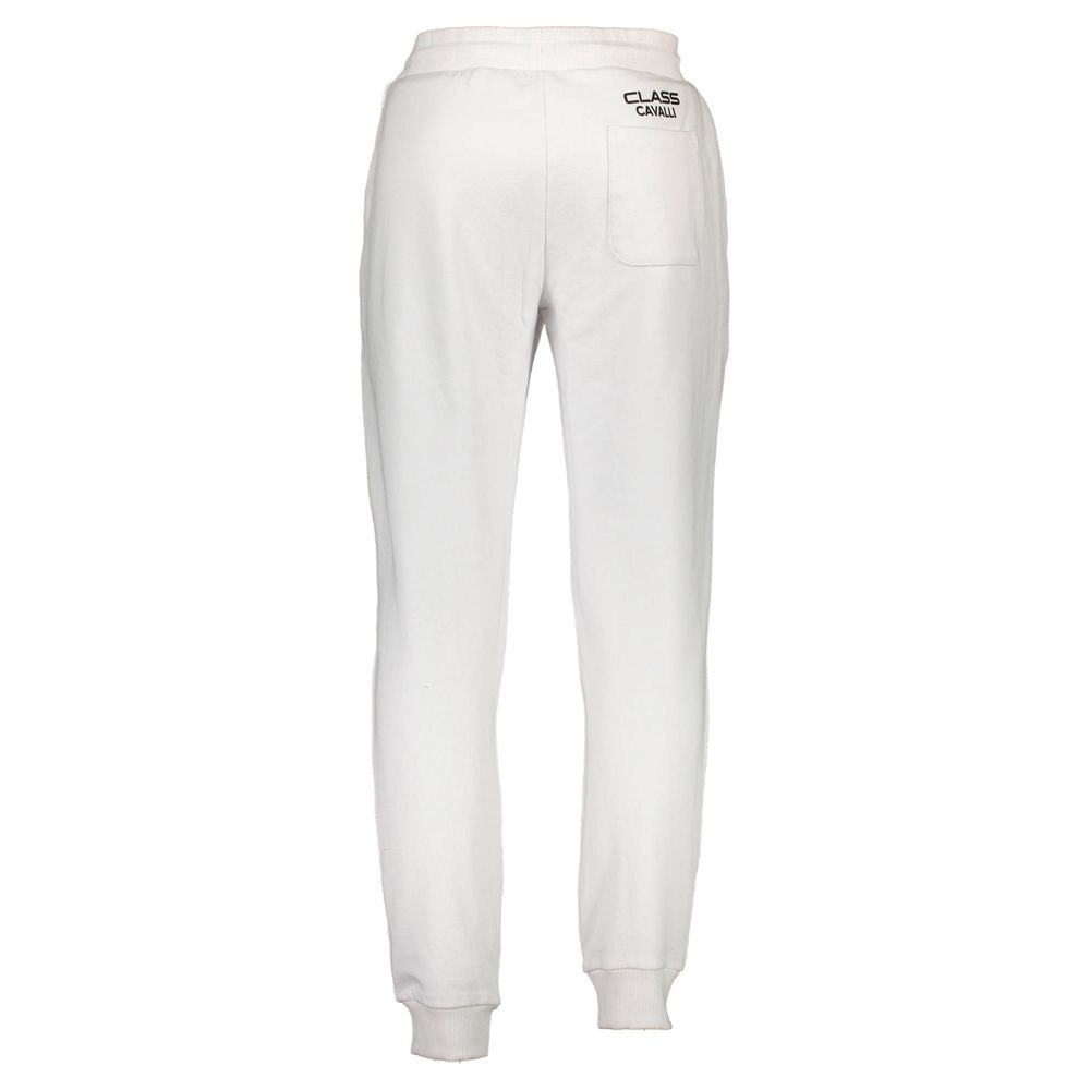 Back view of Cavalli Class White Cotton Pant with elastic waist and logo detail.