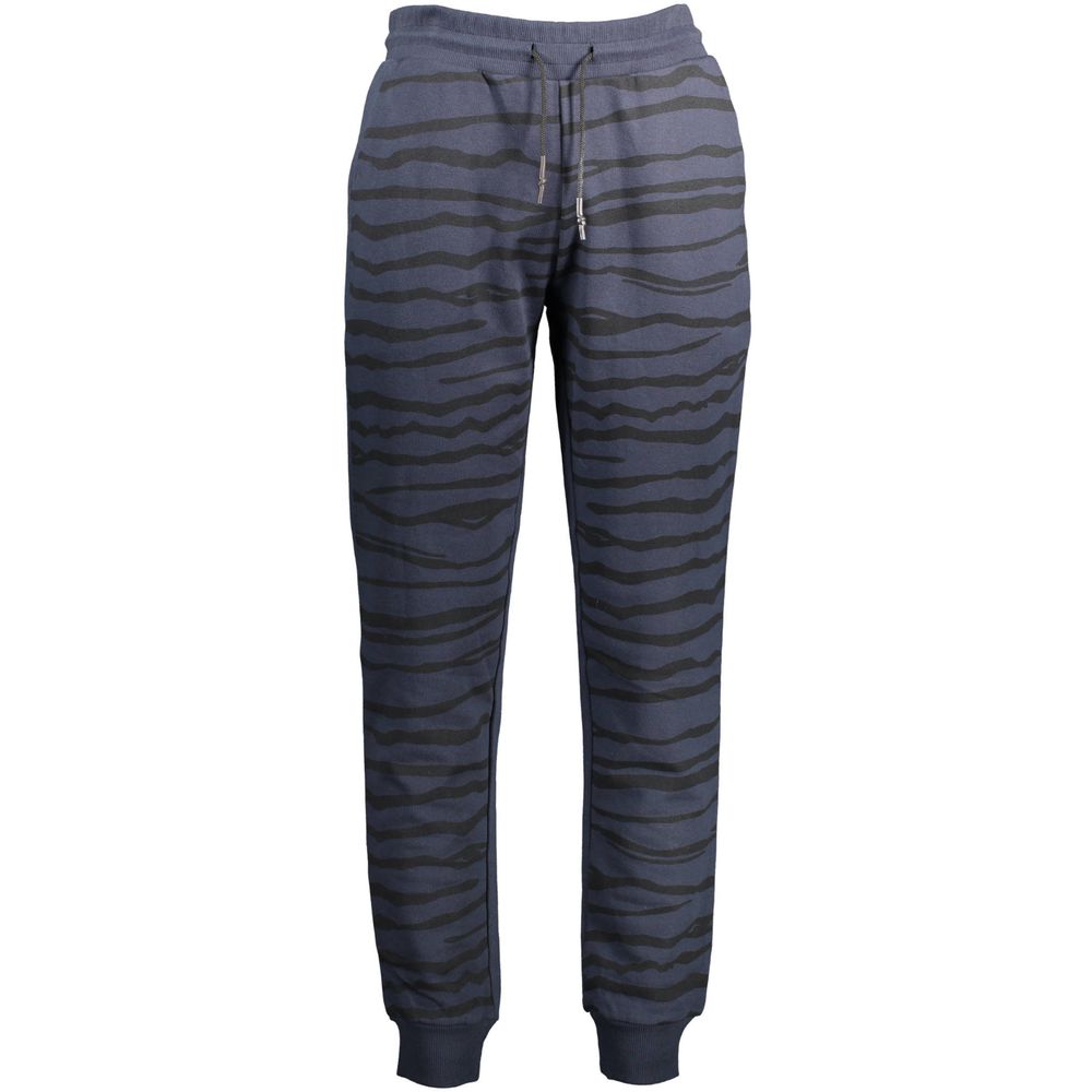 Cavalli Class Blue Cotton Pant with elasticated waist, laces, 3 pockets, contrasting print, logo details, sports trousers.