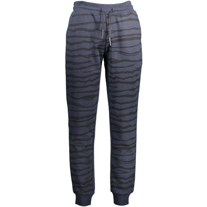 Cavalli Class Blue Cotton Pant with elasticated waist, laces, 3 pockets, contrasting print, logo details, sports trousers.