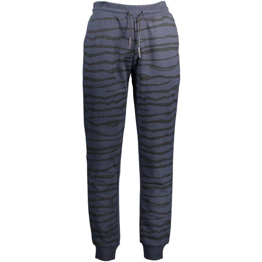 Cavalli Class Blue Cotton Pant with elasticated waist, laces, 3 pockets, contrasting print, logo details, sports trousers.