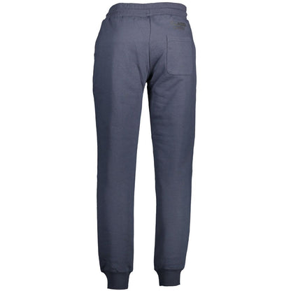 Cavalli Class Blue Cotton Pant, sports trousers with elastic waist and laces, 3 pockets, contrasting details, logo print.