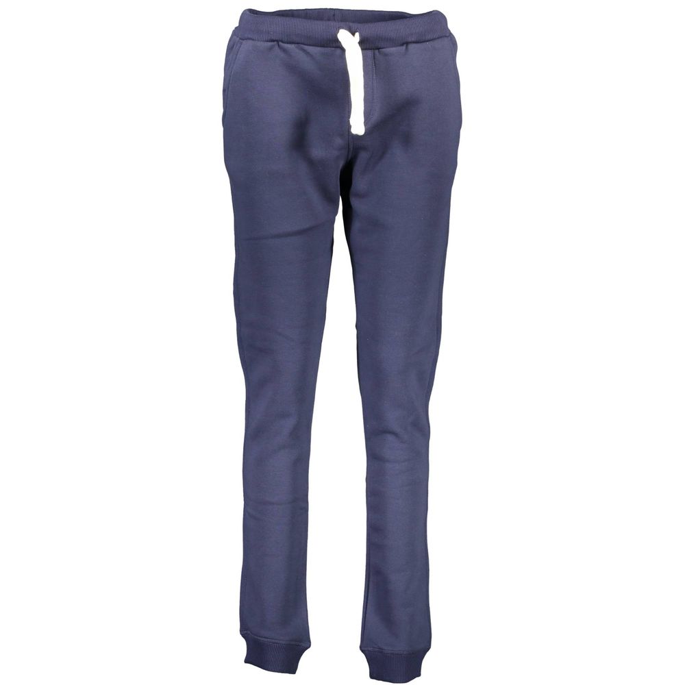 North Sails Blue Cotton Pant with elastic waistband, laces, three pockets, ankle cuffs, and logo application.