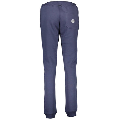 North Sails Blue Cotton Pant with elastic waistband, laces, 3 pockets, ankle cuffs, and logo application, shown from the back.