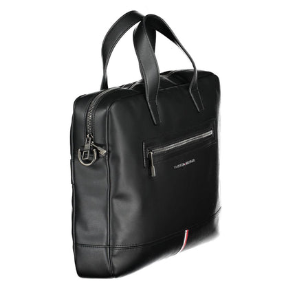 Tommy Hilfiger Black Polyethylene Handbag with handles, shoulder strap, external pocket, and laptop compartment.