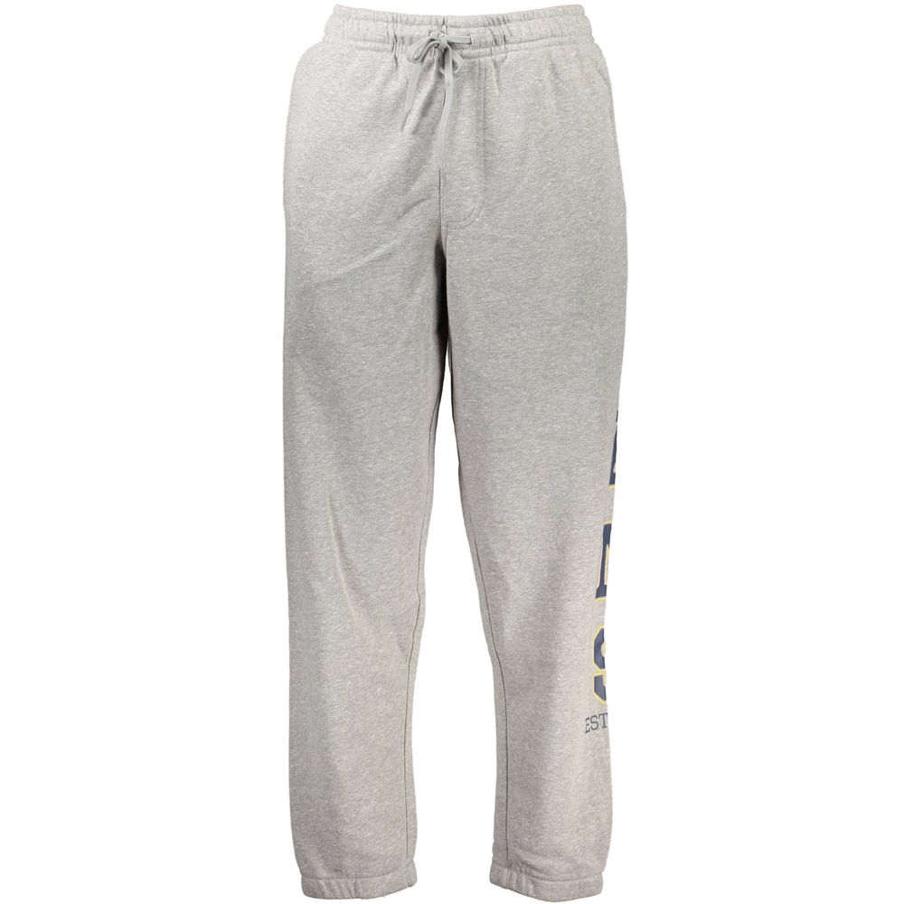 Vans Gray Cotton Pant - sports fleece trousers with elastic waist, laces, 3 pockets, elastic ankles, and logo print.
