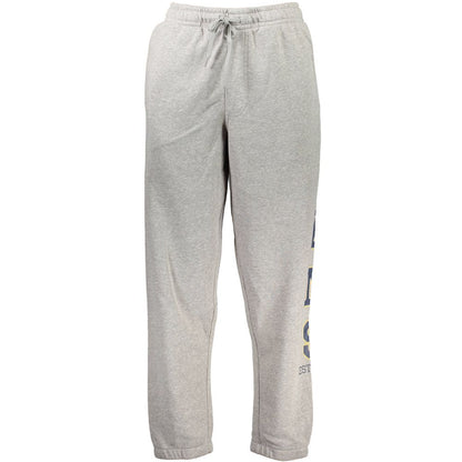 Vans Gray Cotton Pant - sports fleece trousers with elastic waist, laces, 3 pockets, elastic ankles, and logo print.