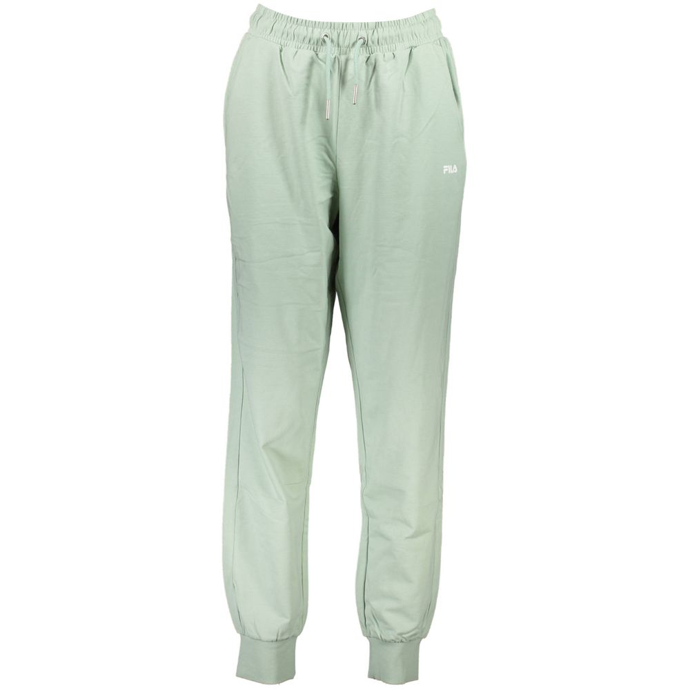Fila Green Cotton Pant with elastic waistband, laces, and ankle cuffs featuring logo and print, perfect sports trousers with 2 pockets.