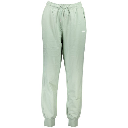 Fila Green Cotton Pant with elastic waistband, laces, and ankle cuffs featuring logo and print, perfect sports trousers with 2 pockets.