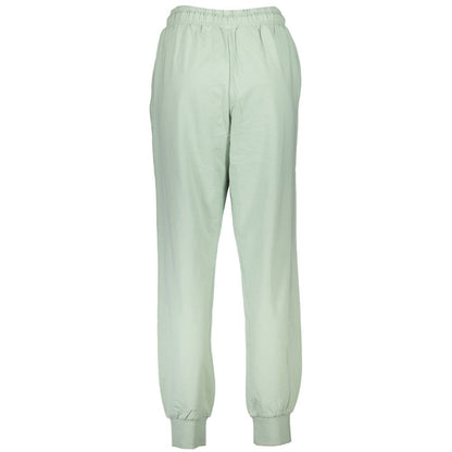 Fila Green Cotton Pant with elastic waistband, laces, 2 pockets, ankle cuffs, and logo print, ideal sports trousers.