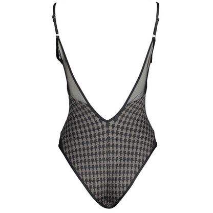 Karl Lagerfeld Black Elastane Swimwear, one-piece with adjustable straps, lined interior, and logo detailing, back view