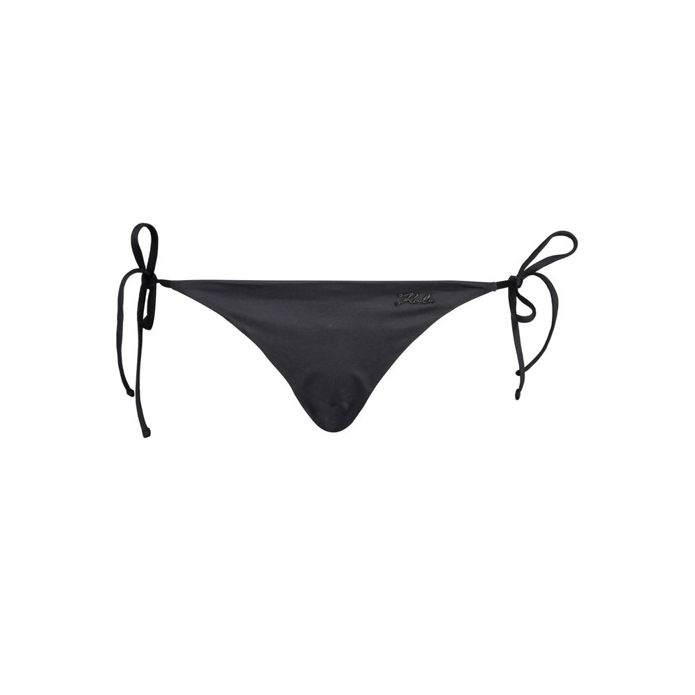 Karl Lagerfeld Black Elastane Swimwear featuring swimming brief with lace closure and logo detailing.