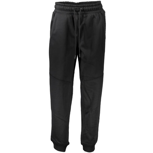 Calvin Klein Black Polyester Pant with elastic waist, fleece inside, ankle cuffs, two pockets, and recycled polyester material.