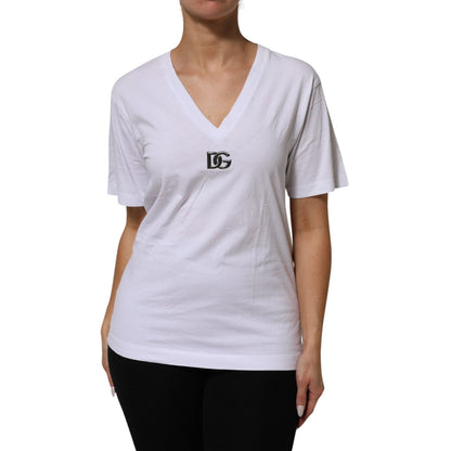 Dolce & Gabbana White Cotton V-Neck Short Sleeves T-Shirt