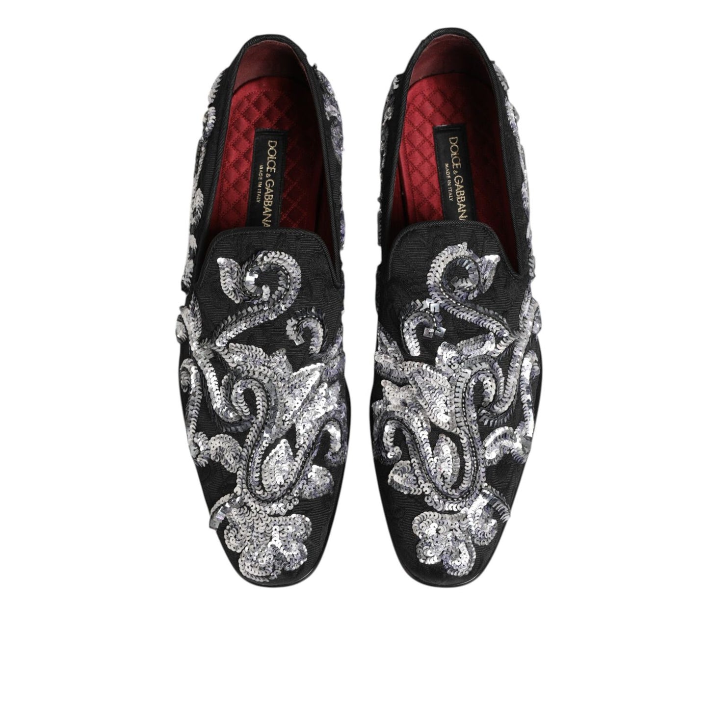 Dolce & Gabbana Black Silver Sequined Loafers Men Dress Shoes