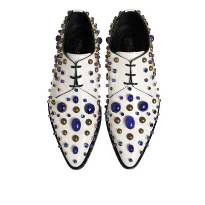 Dolce & Gabbana White Leather Crystals Embellished Dress Shoes