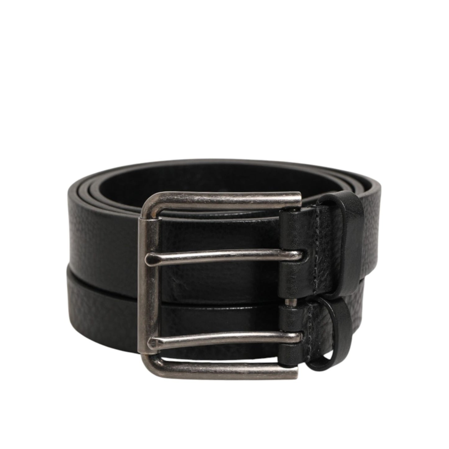 Dolce & Gabbana Black Double Strap Leather Silver Buckle Belt