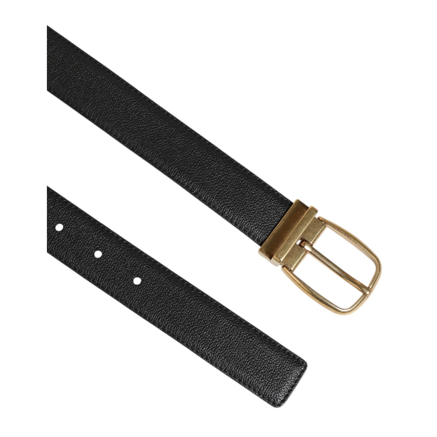 Dolce & Gabbana Black Leather Classic Metal Logo Buckle Belt