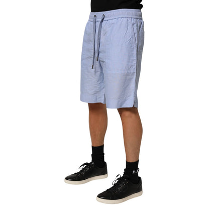 Dolce & Gabbana Light Blue Linen Mid Waist Men Bermuda Shorts