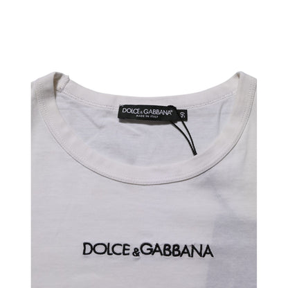 Dolce & Gabbana White Logo Print Cotton Crew Neck Men T-shirt