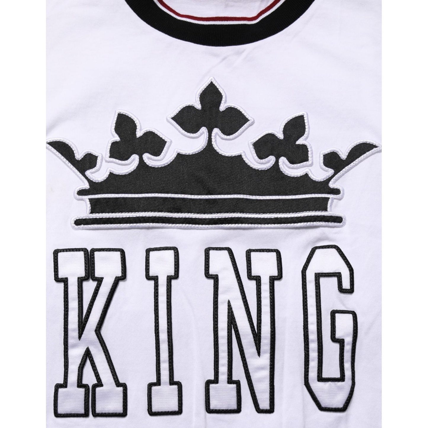 Dolce & Gabbana White Cotton Crown King Embroidery T-shirt