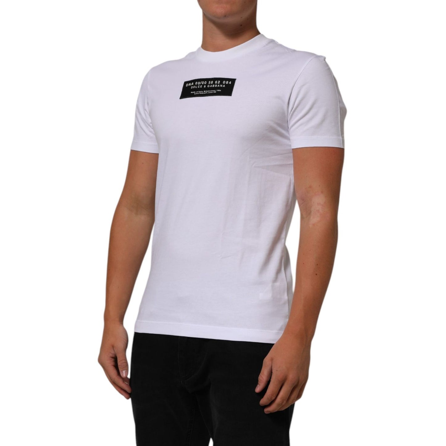 Dolce & Gabbana White Cotton Logo Print Crew Neck Men T-shirt