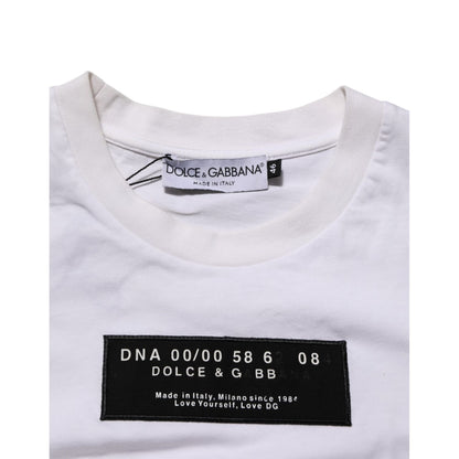 Dolce & Gabbana White Cotton Logo Print Crew Neck Men T-shirt