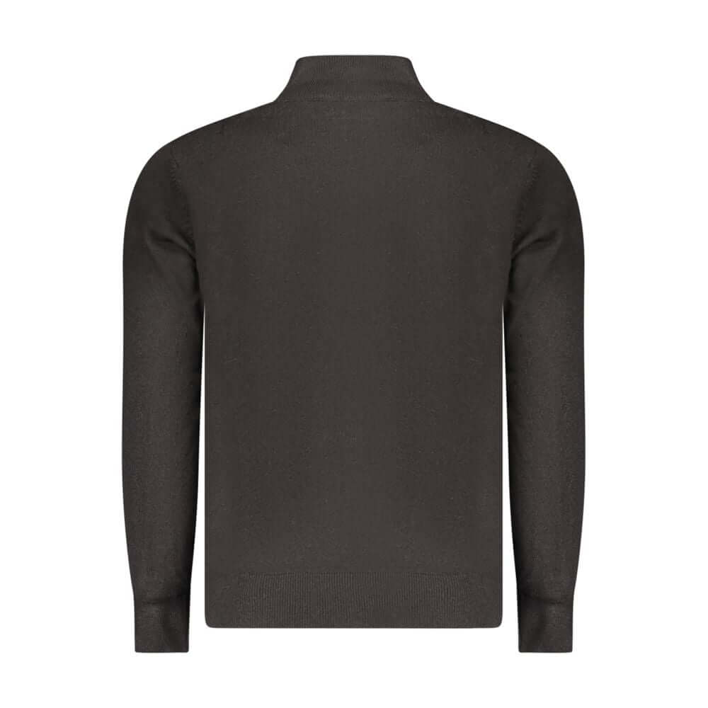 Back view of North Sails Black Nylon Sweater, showing long-sleeved cardigan design with zip and logo embroidery.