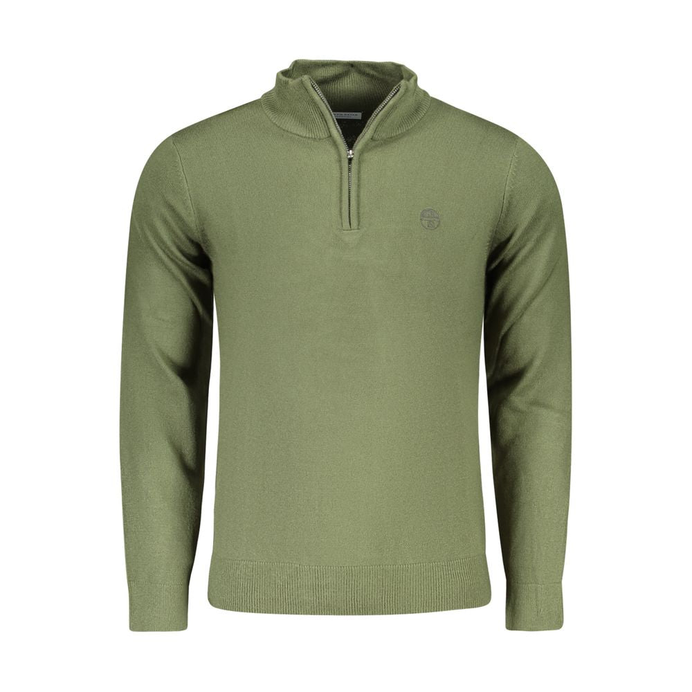 North Sails Green Nylon Sweater, long-sleeved with half zip and embroidered logo detail.