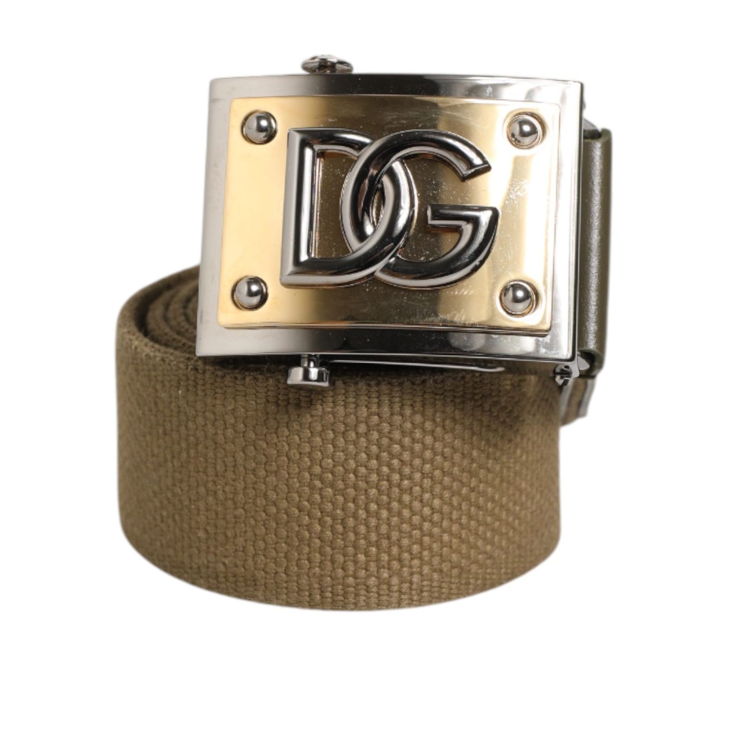 Dolce & Gabbana Military Green Nylon Logo Metal Buckle Belt