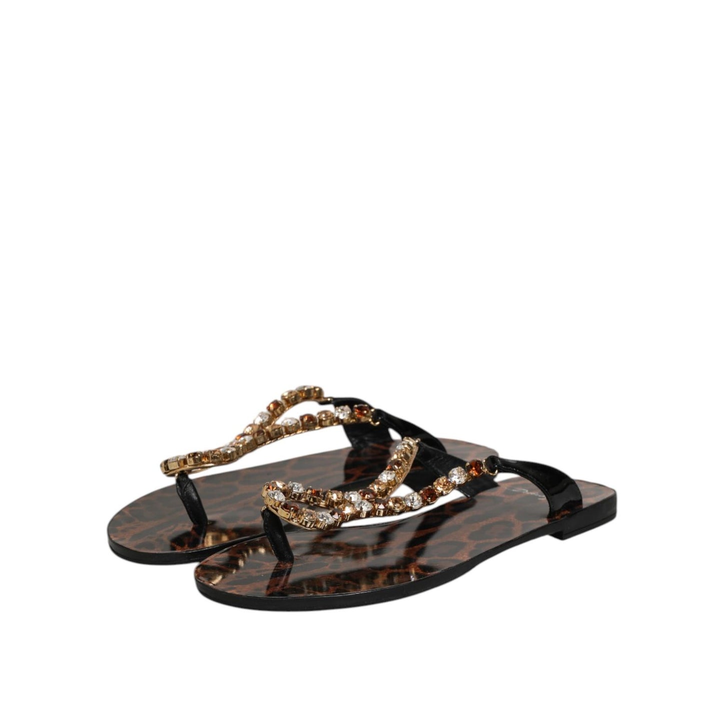 Dolce & Gabbana Black Crystals Flats Sandals Beachwear Shoes