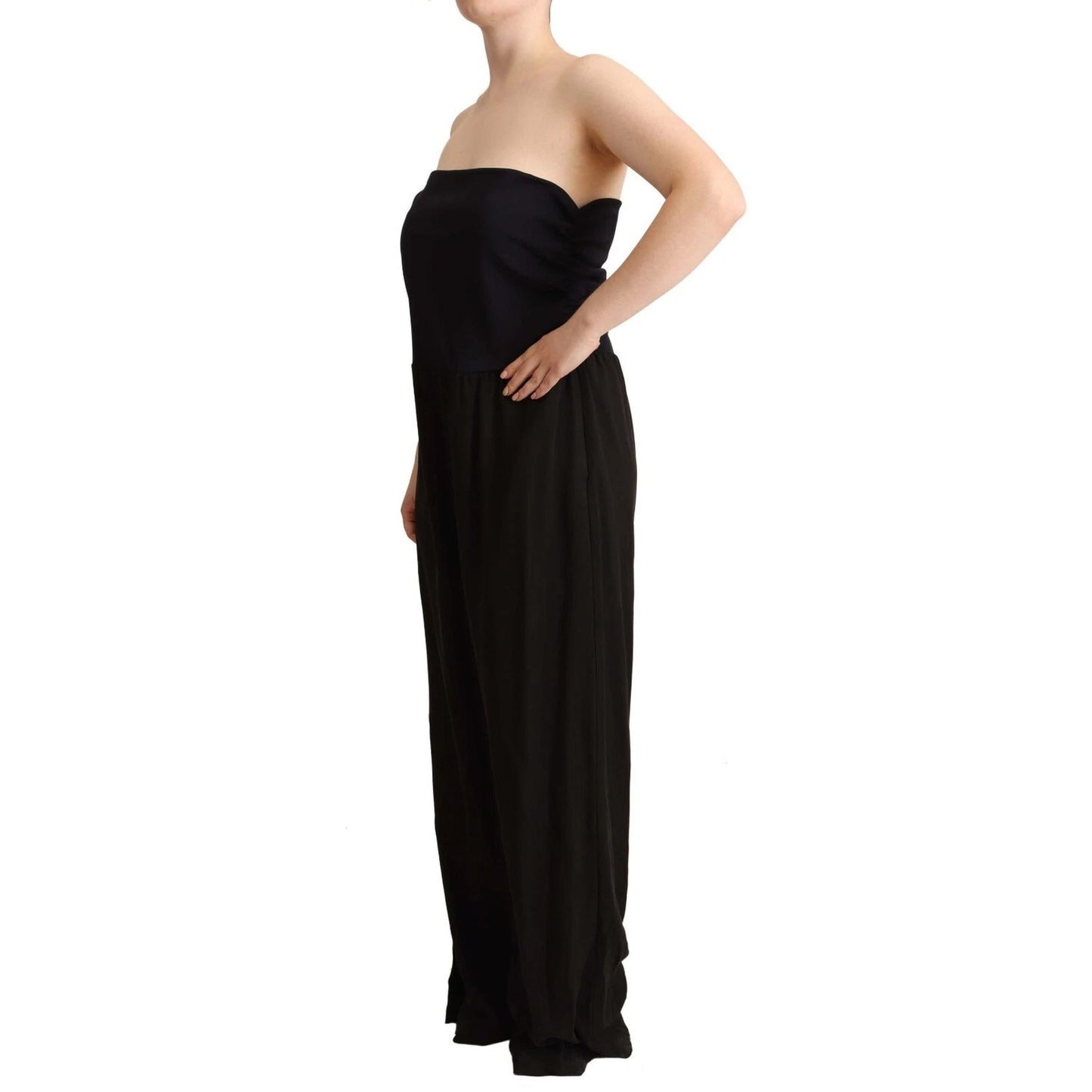 GF Ferre Black Lyocell Strapless Straight Trouser Jumpsuit