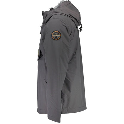 Napapijri Gray Polyamide Jackets & Coat with hood, side zip, and logo patch