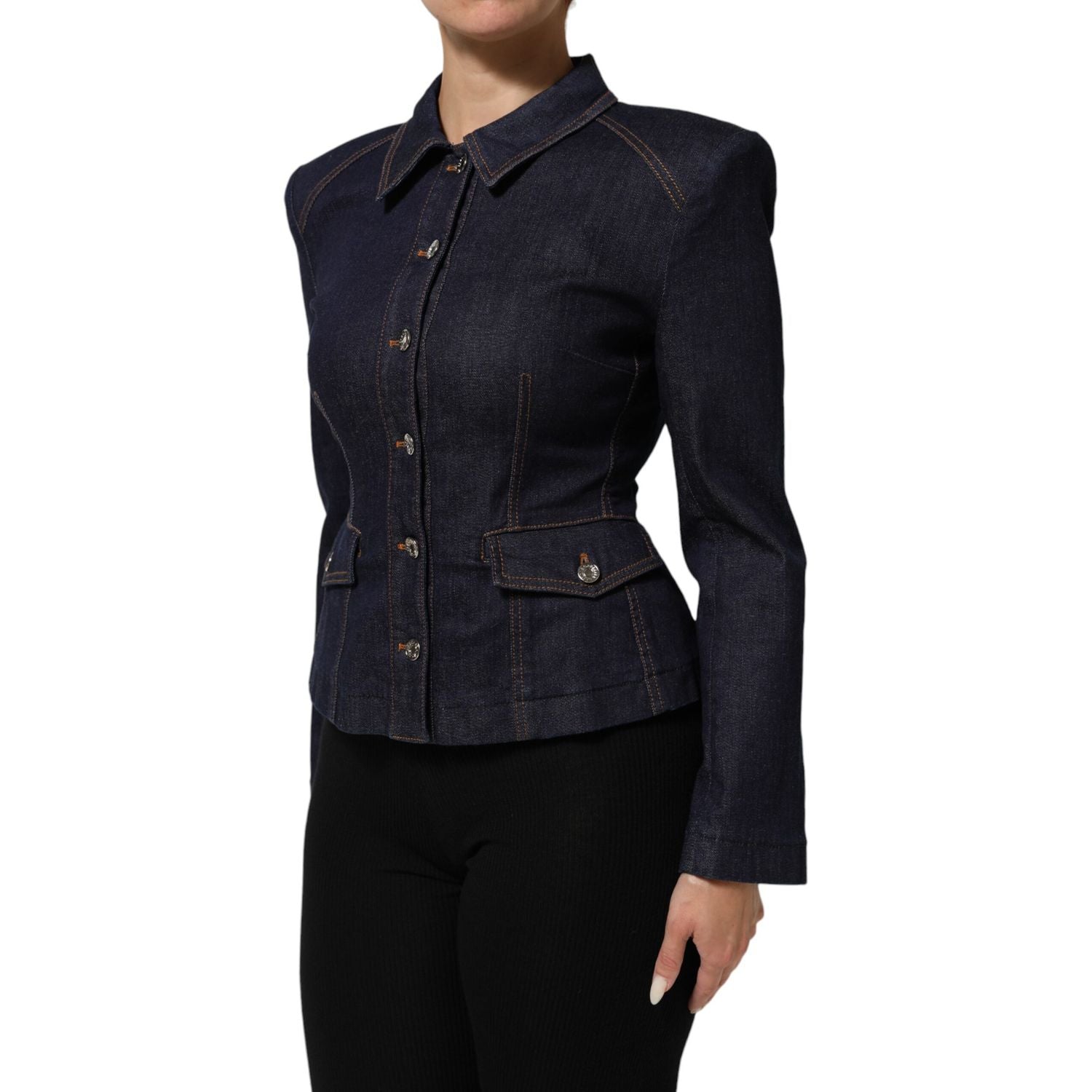 Dolce & Gabbana Dark Blue Cotton Collared Denim Coat Jacket
