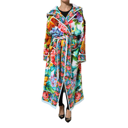 Dolce & Gabbana Multicolor Floral Print Belted Bathrobe Coat Jacket