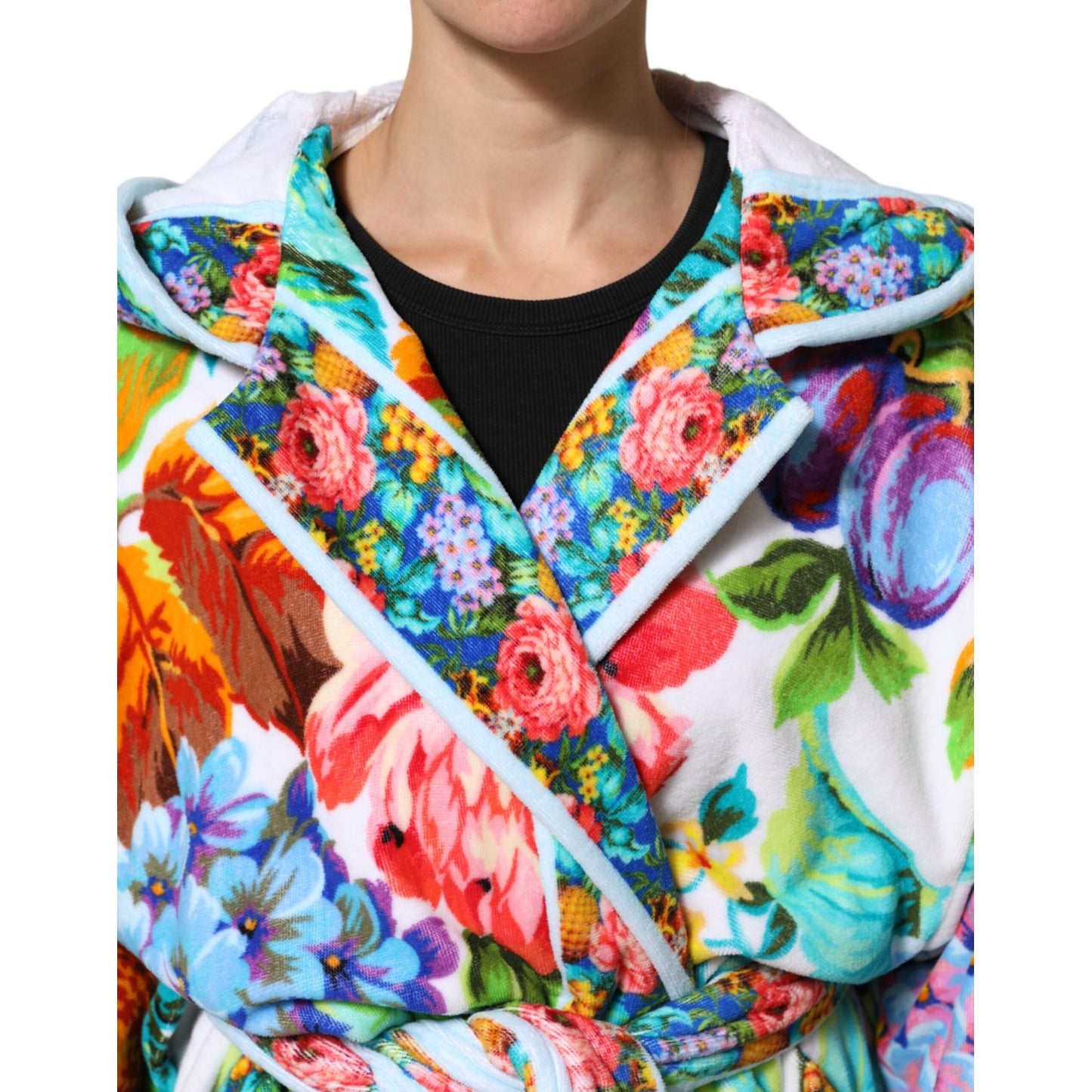 Dolce & Gabbana Multicolor Floral Print Belted Bathrobe Coat Jacket