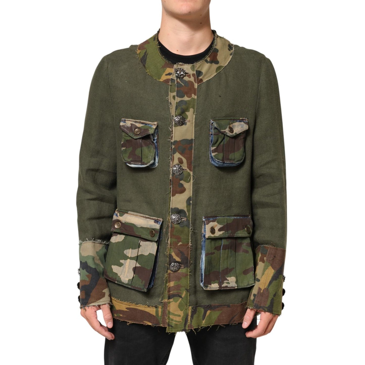 Dolce & Gabbana Brown Camouflage Linen Button Down Jacket