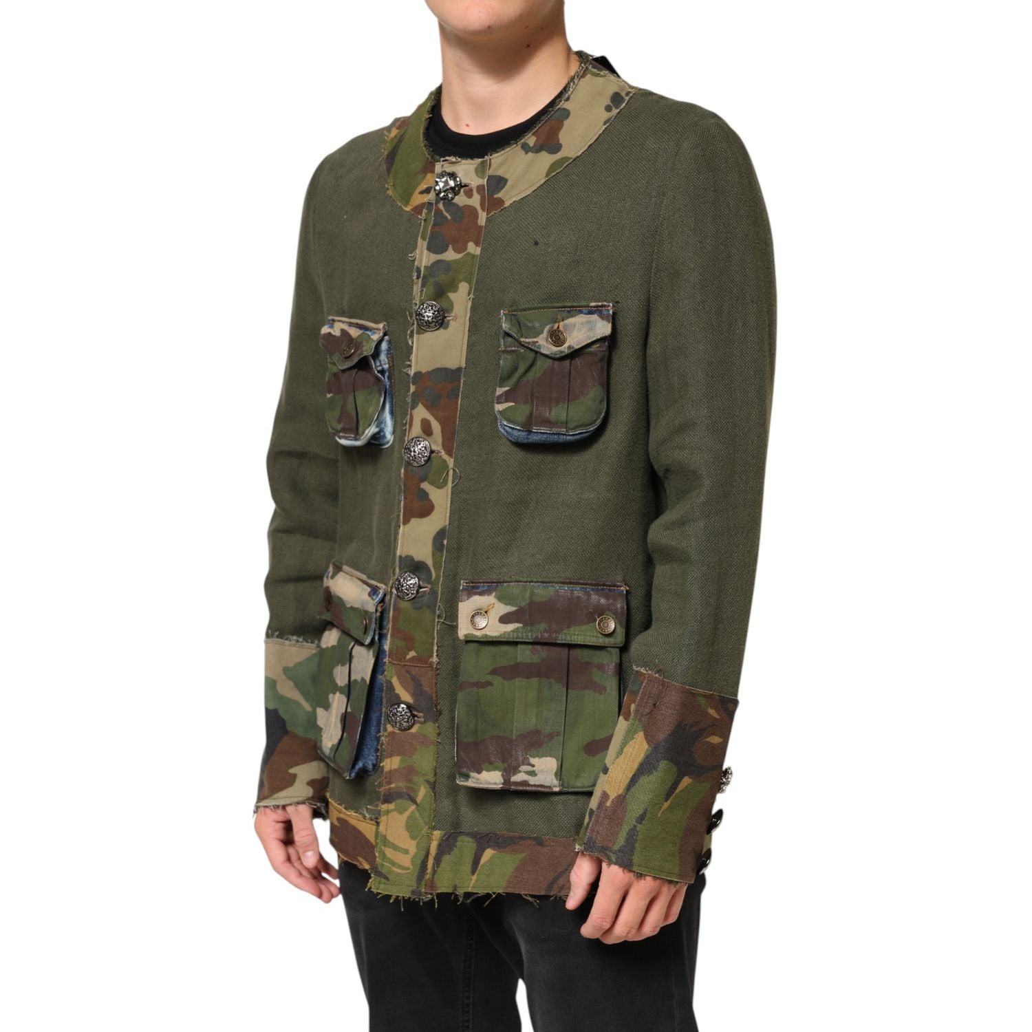 Dolce & Gabbana Brown Camouflage Linen Button Down Jacket