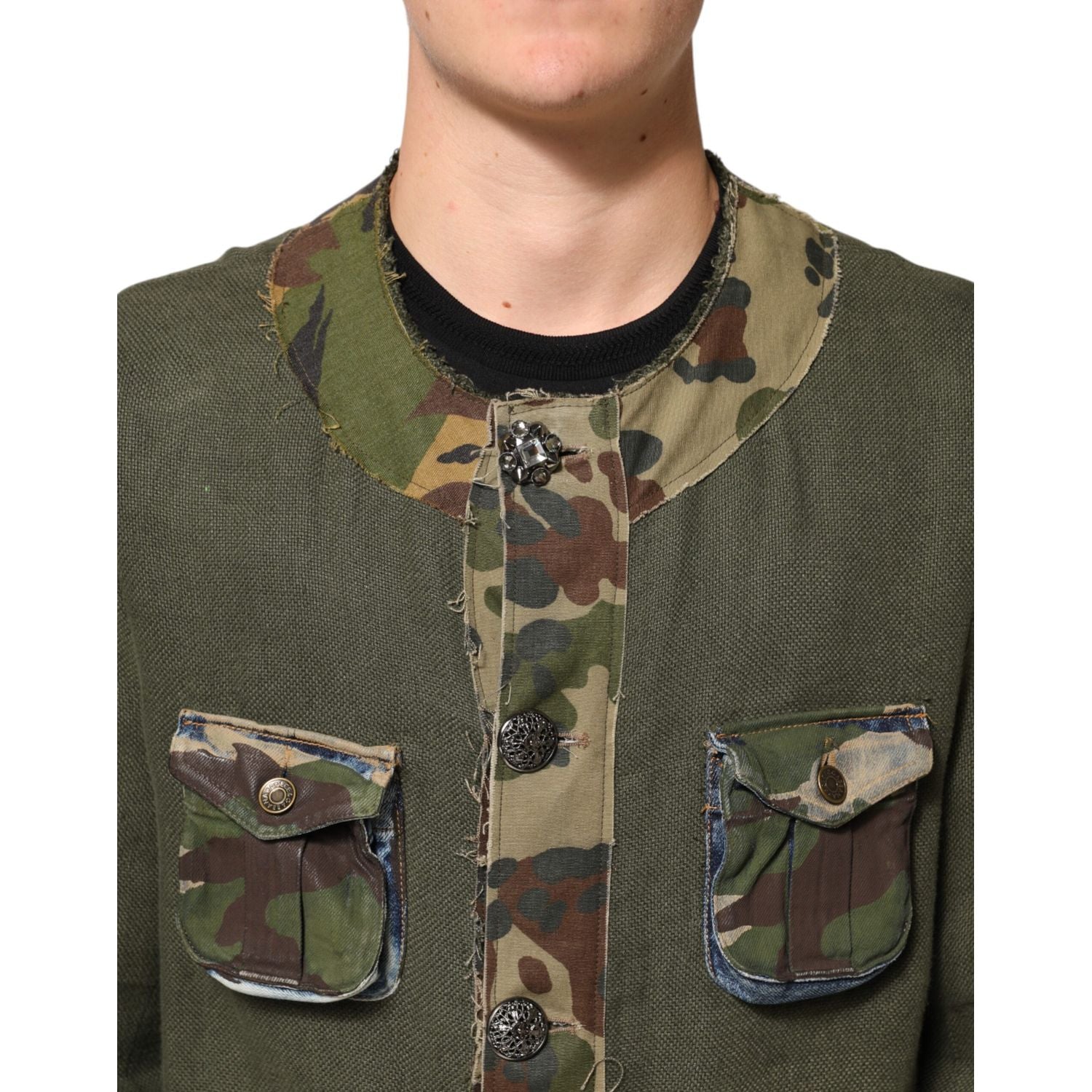 Dolce & Gabbana Brown Camouflage Linen Button Down Jacket